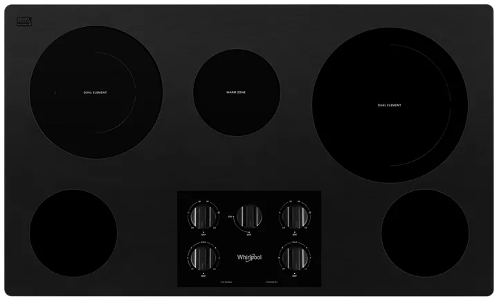 Whirlpool 36-inch Electric Ceramic Glass Cooktop with Two Dual Radiant Elements WCE77US6HB