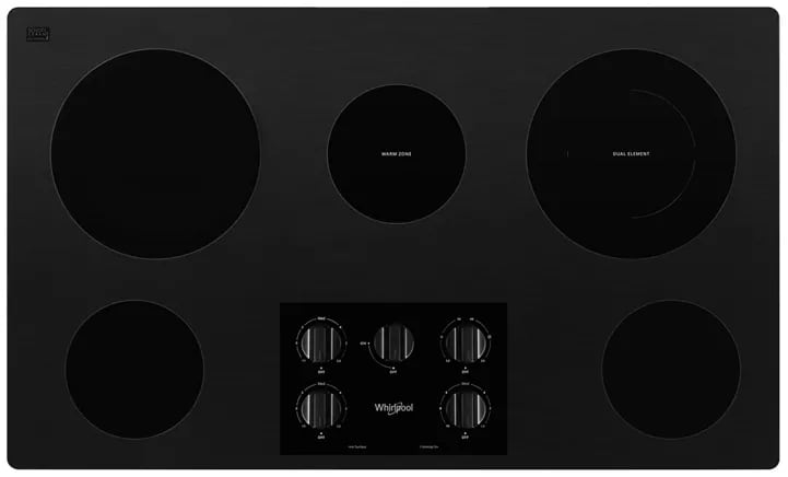 Whirlpool 36-inch Electric Ceramic Glass Cooktop with Dual Radiant Element WCE55US6HB