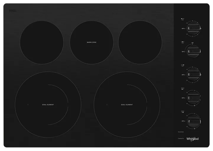 Whirlpool 30-inch Electric Ceramic Glass Cooktop with Two Dual Radiant Elements WCE77US0HB