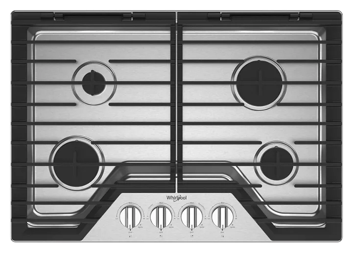 Whirlpool 30-inch Gas Cooktop with EZ-2-Lift™ Hinged Cast-Iron Grates WCGK5030PS