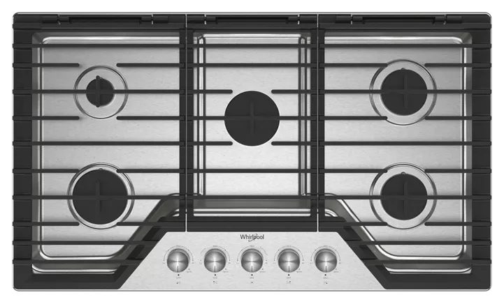 Whirlpool 36-inch Gas Cooktop with 5 Burners and EZ-2-Lift™ Hinged Cast-Iron Grates WCGK7036PS