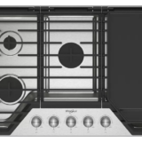 Whirlpool 30-inch Gas Cooktop with 5 Burners and EZ-2-Lift™ Hinged Cast-Iron Grates and Griddle WCGK7530PS